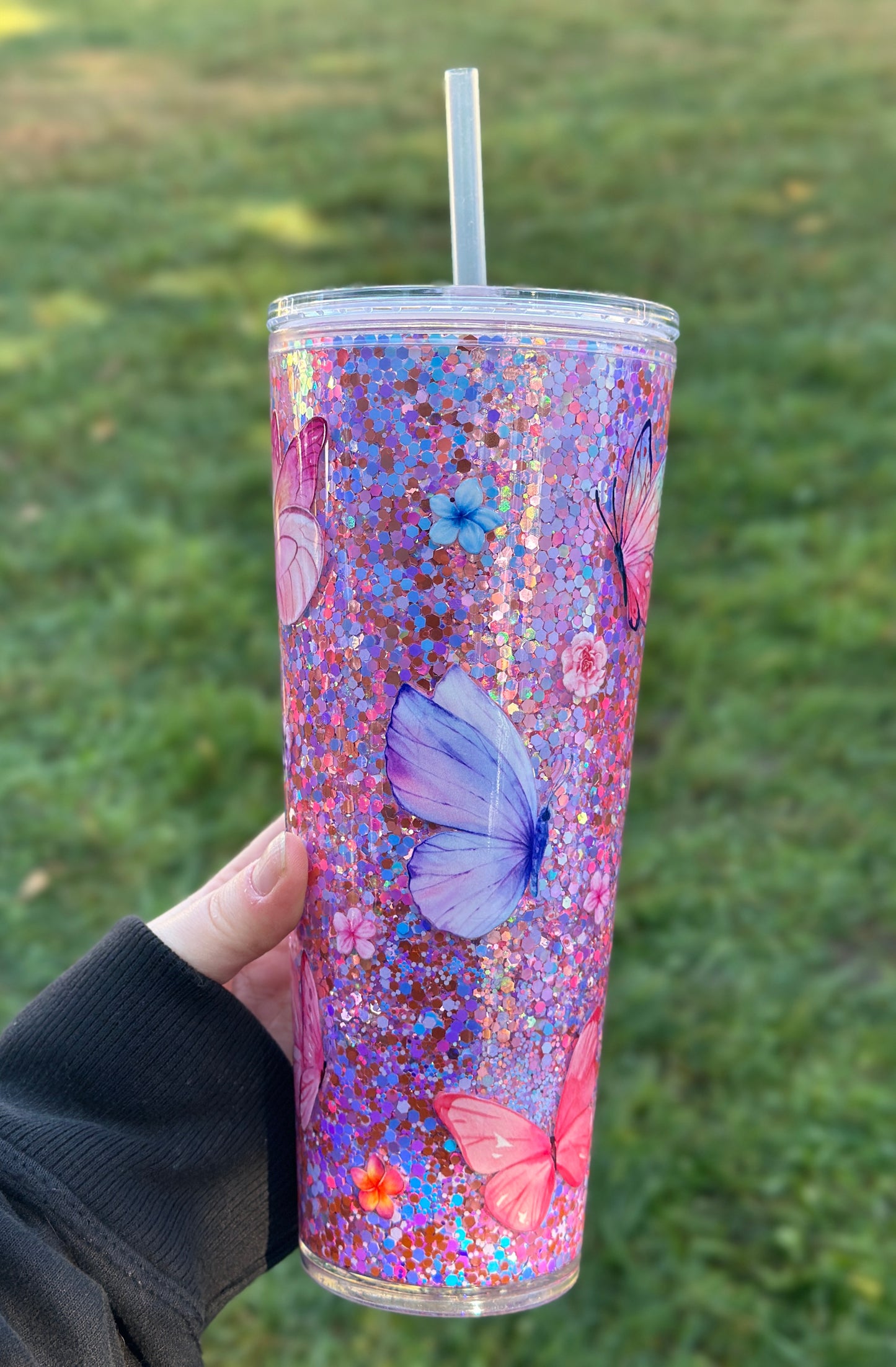Butterfly Pink and Purple Snowglobe Tumbler