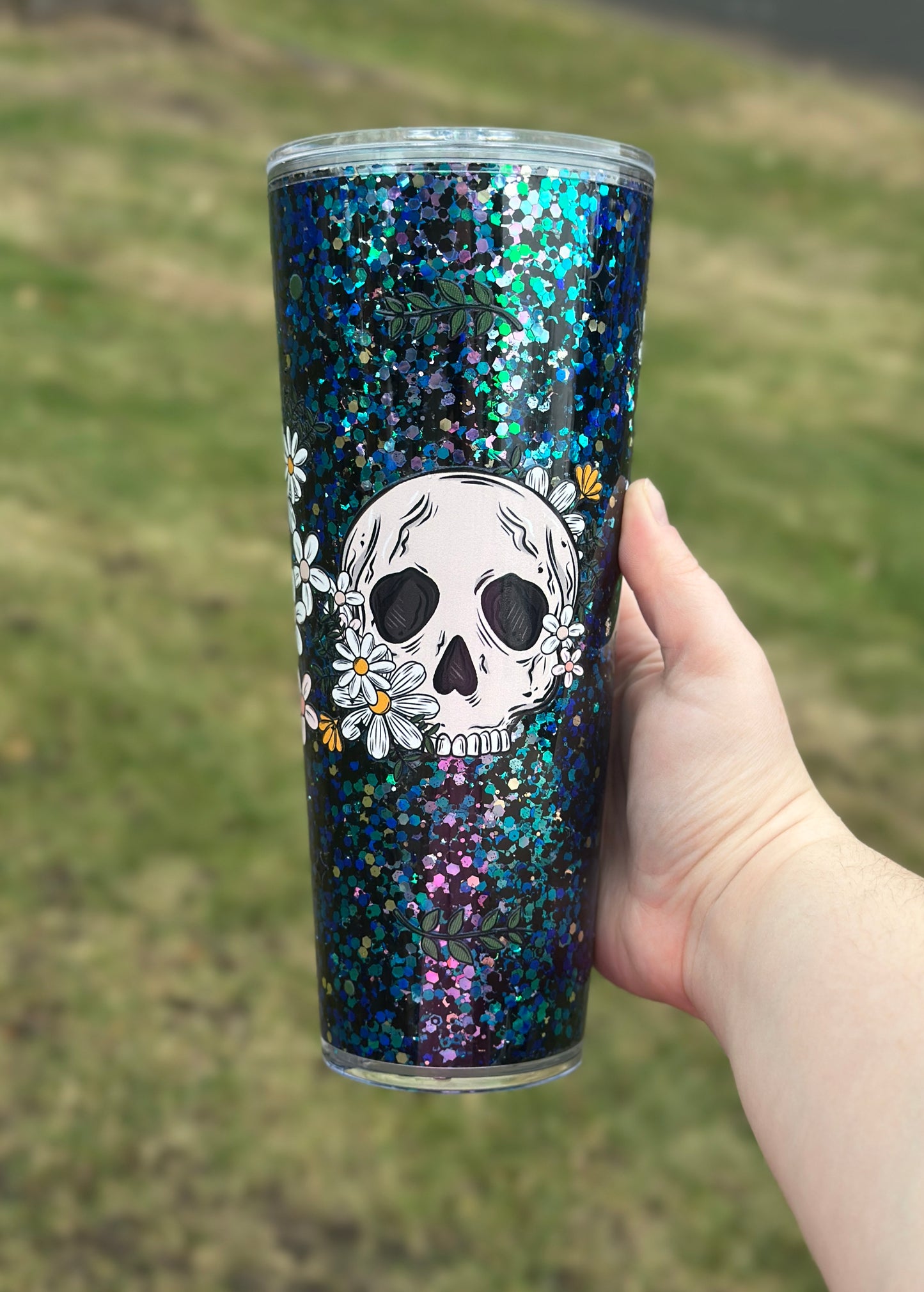 Skull and Flowers Snowglobe Tumbler