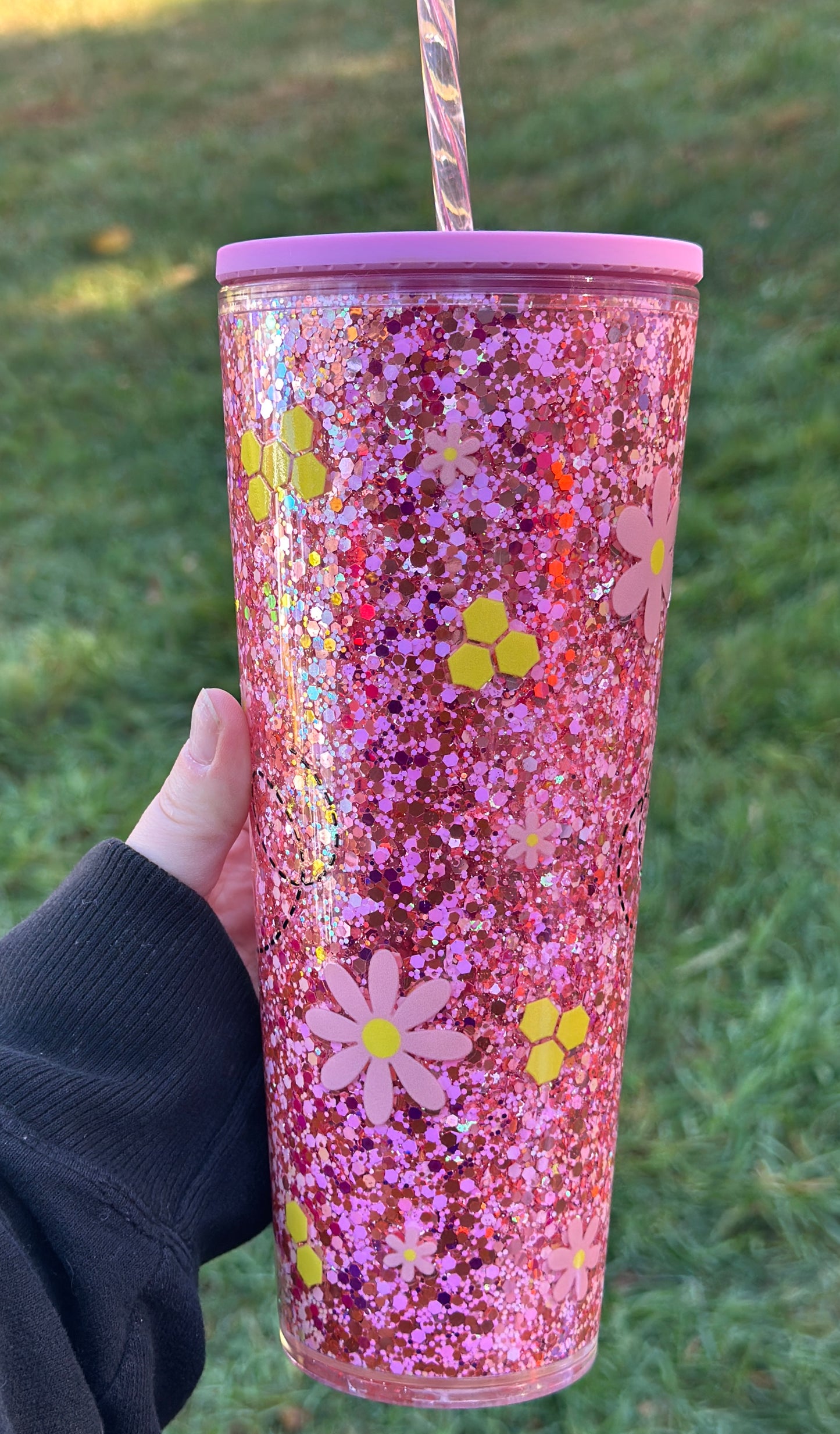 Pink Bumblebee Snowglobe Tumbler