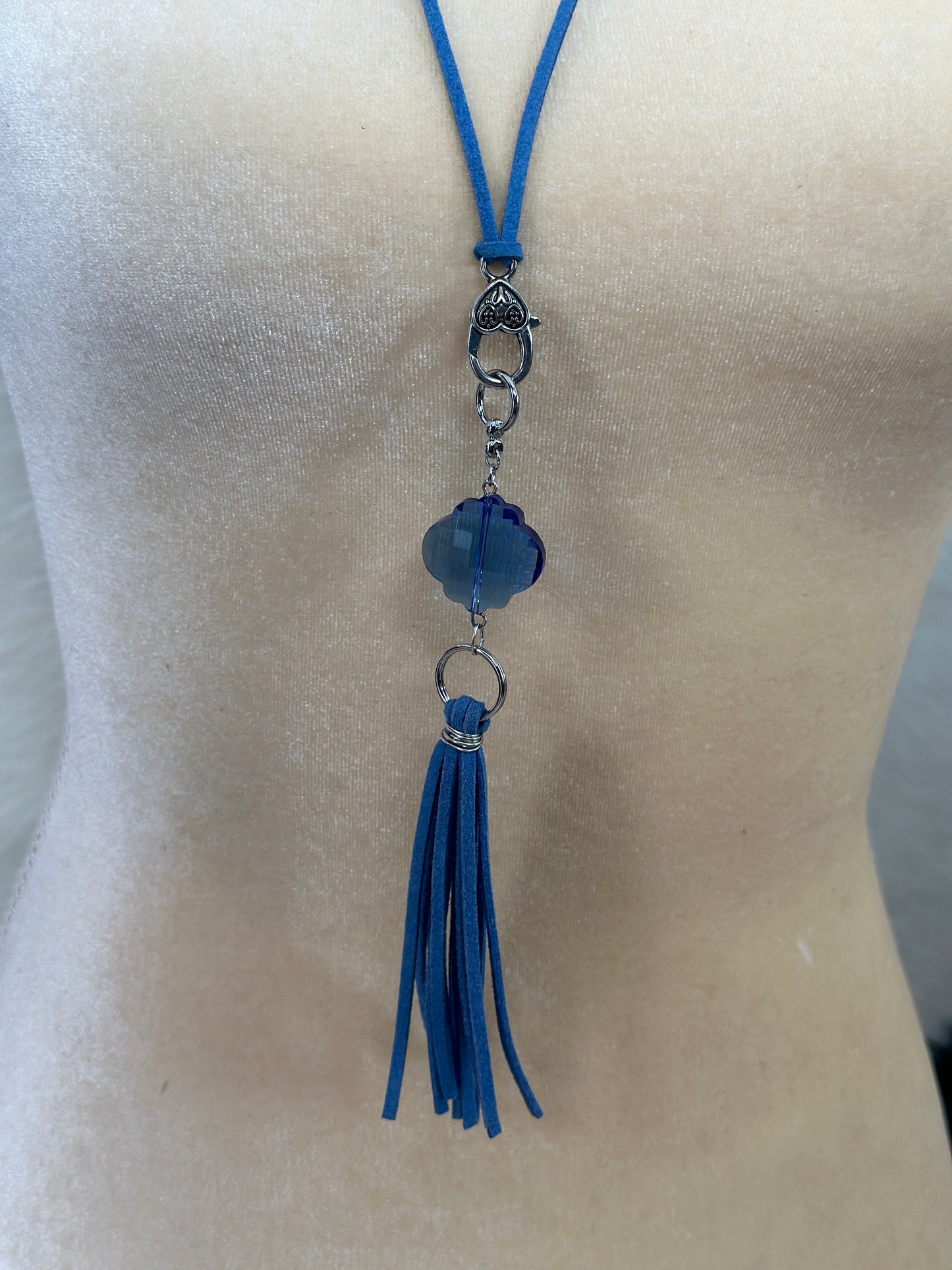 Western Inspired Blue Leather Tassel Necklace