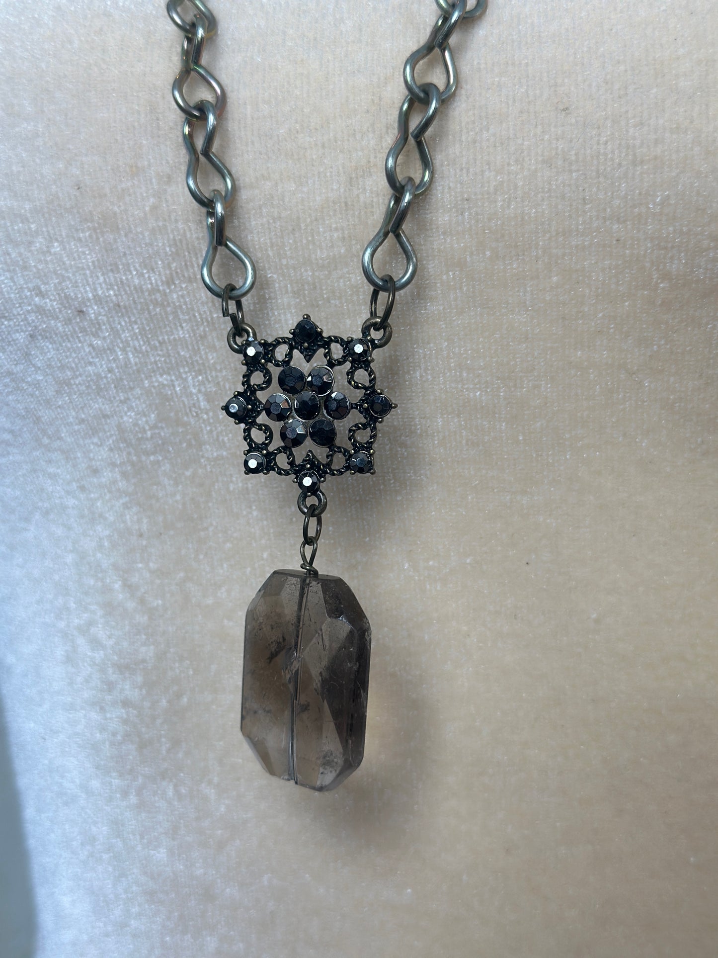 Industrial Chain and Smokey Quartz Necklace