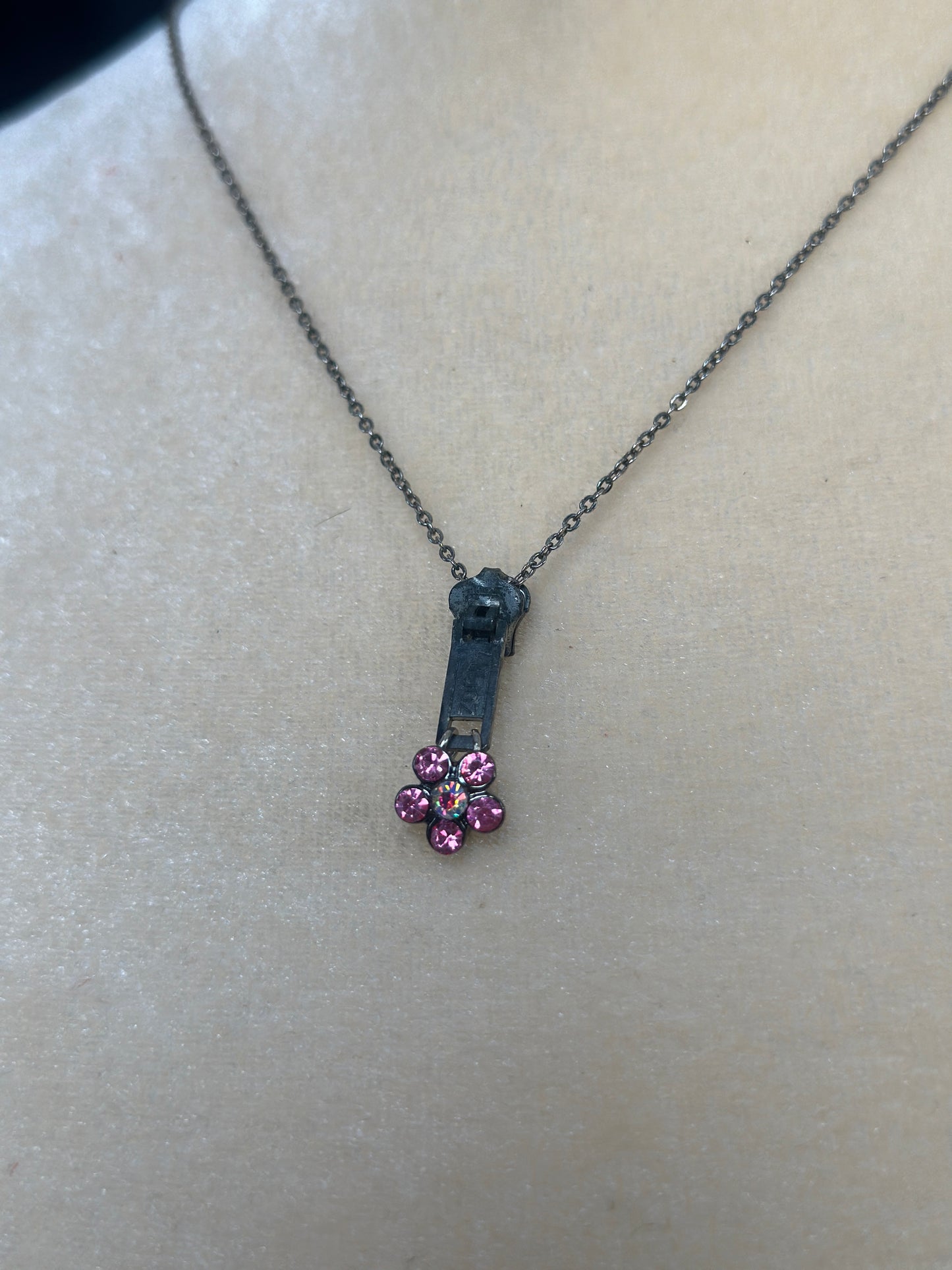 Silver Tone Link Chain Zipper Neckace