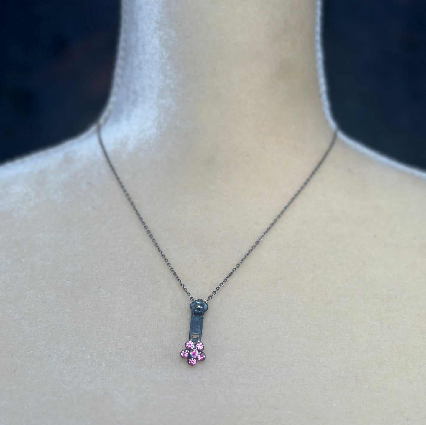 Silver Tone Link Chain Zipper Neckace