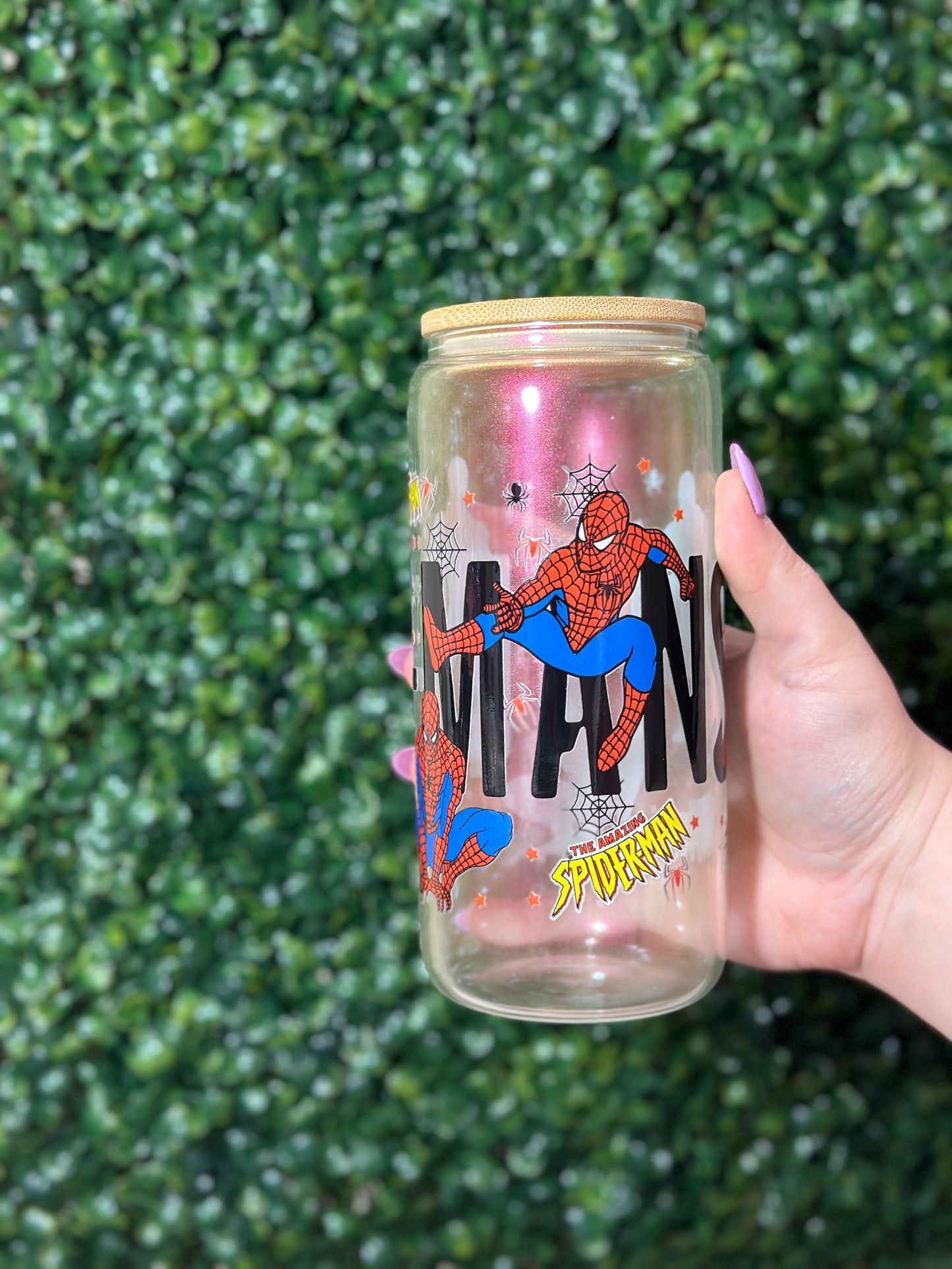 Spiderman Red Shimmer Glass Cup