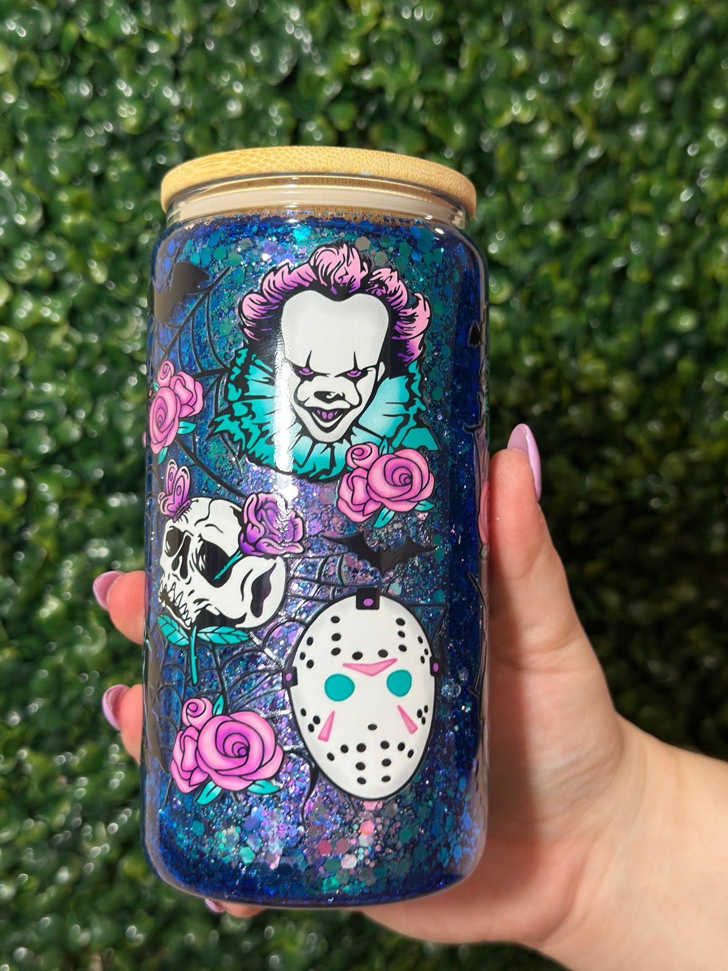 Flower Halloween Characters Glass Snowglobe