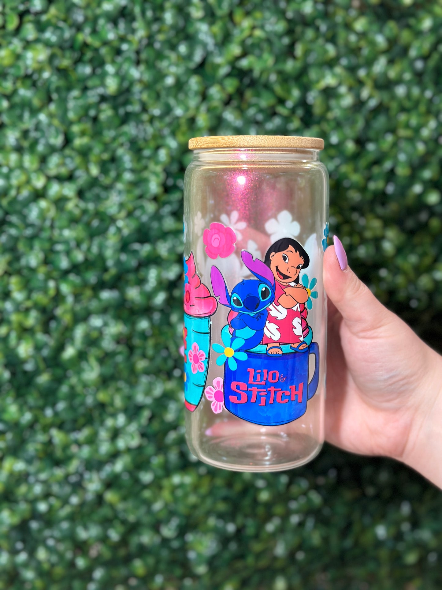 Lilo and Stitch Red Shimmer Glass Cup