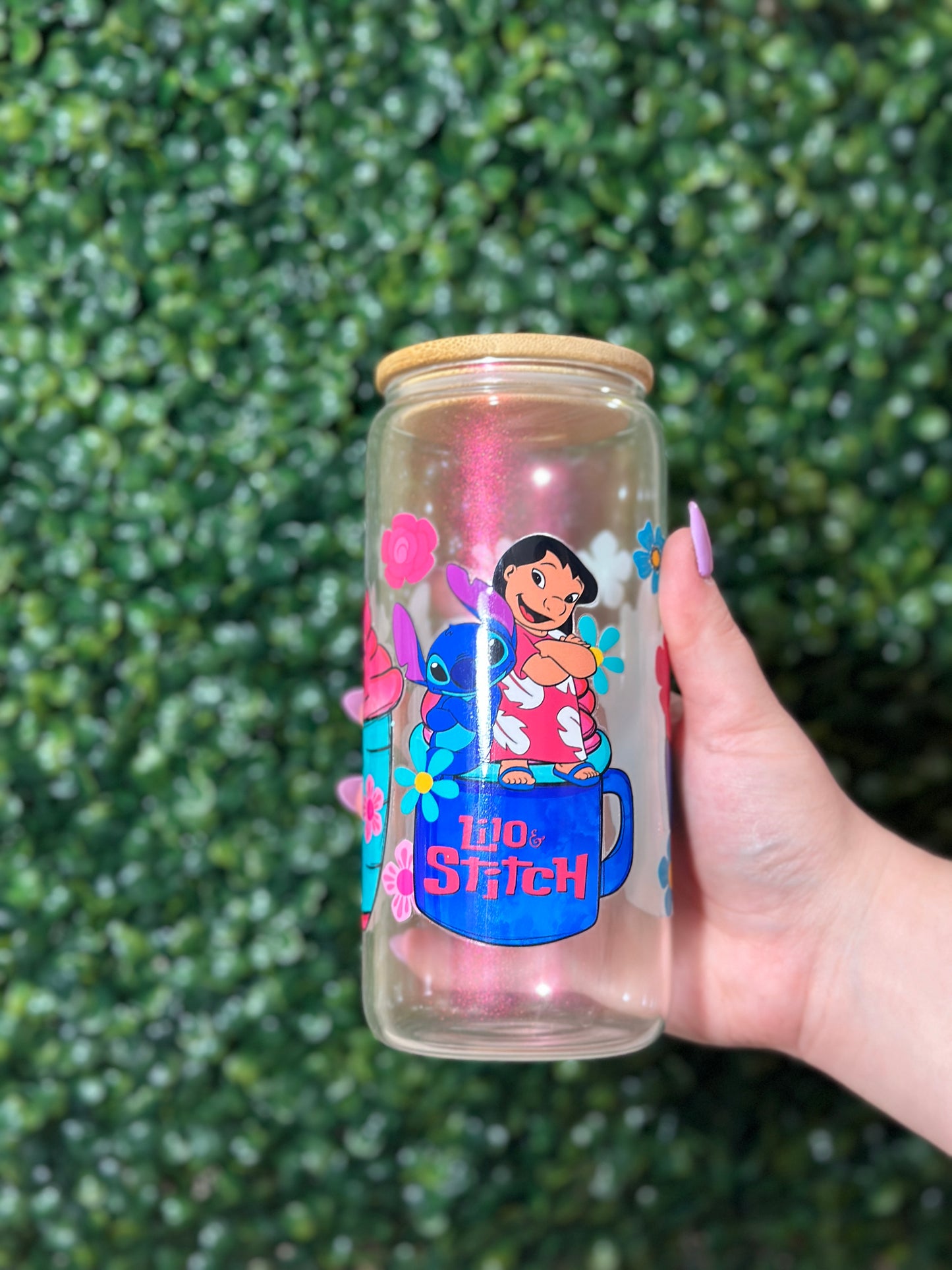 Lilo and Stitch Red Shimmer Glass Cup